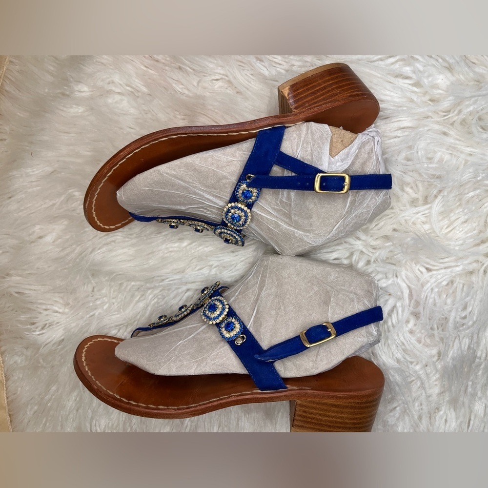 Moda positano Elegant Blue Beaded Women's Sandals - Picture 3 of 6